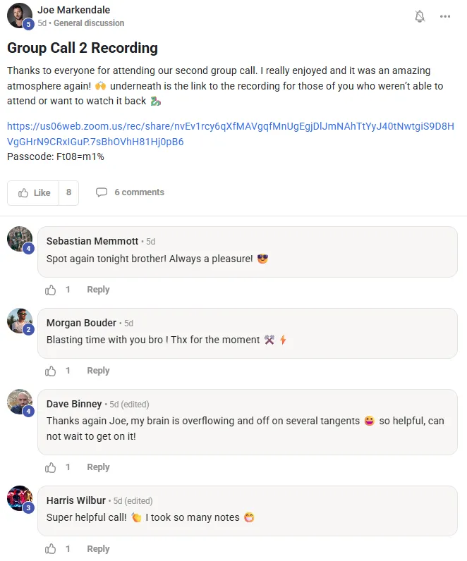 Group call praise from multiple members