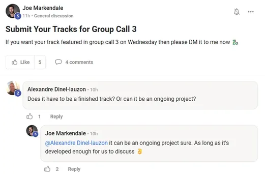 Joe: Submit Your Tracks for Group Call 3 - community interaction